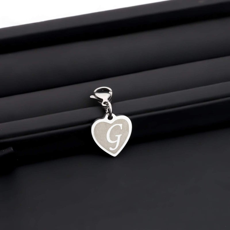 FAADBUK Initial Letter A-Z Alphabet Heart Charms for Jewelry Bracelet Keychain Necklace Initial Stainless steel Clasp Clip on Charm - Image 3